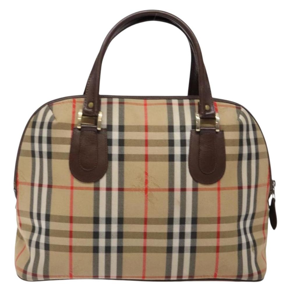Burberrys Nova Check Hand Bag Canvas Beige Gold Auth 134084 - Picture 2 of 16